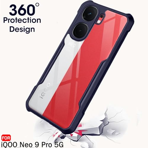 TheGiftKart Shockproof Crystal Clear Back Cover Case for iQOO Neo 9 Pro 5G | 360 Degree Protection | Protective Design | Transparent Back Cover Case for iQOO Neo9 Pro 5G (PC & TPU, Blue Bumper) - Image 3