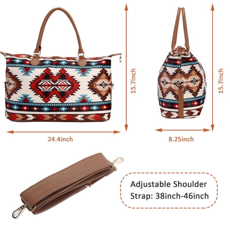 XinblueCo Atzec Print Duffle Bag with Shouler Strap Cow Print Overnight Bags for Women Western Weekender Bag for Hospital Maternity - Image 4