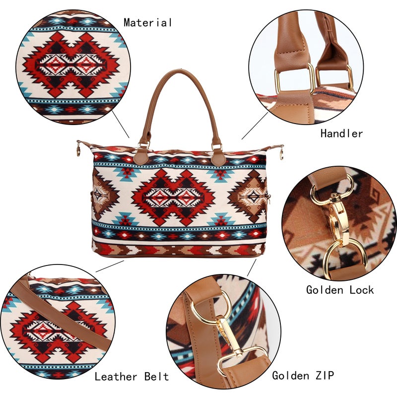 XinblueCo Atzec Print Duffle Bag with Shouler Strap Cow Print Overnight Bags for Women Western Weekender Bag for Hospital Maternity - Image 3