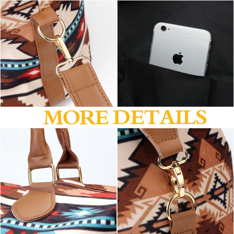XinblueCo Atzec Print Duffle Bag with Shouler Strap Cow Print Overnight Bags for Women Western Weekender Bag for Hospital Maternity - Image 5