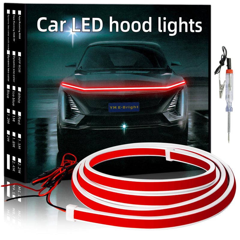 YM EBright Led Hood Light Strip Exterior Led Strip Lights for Cars Waterproof Flexible DRL Dynamic Scan Start Up Hoodbeam Kit Daytime Running Lights for Car Truck SUV 12V 70inch Red 1 Set - Image 2