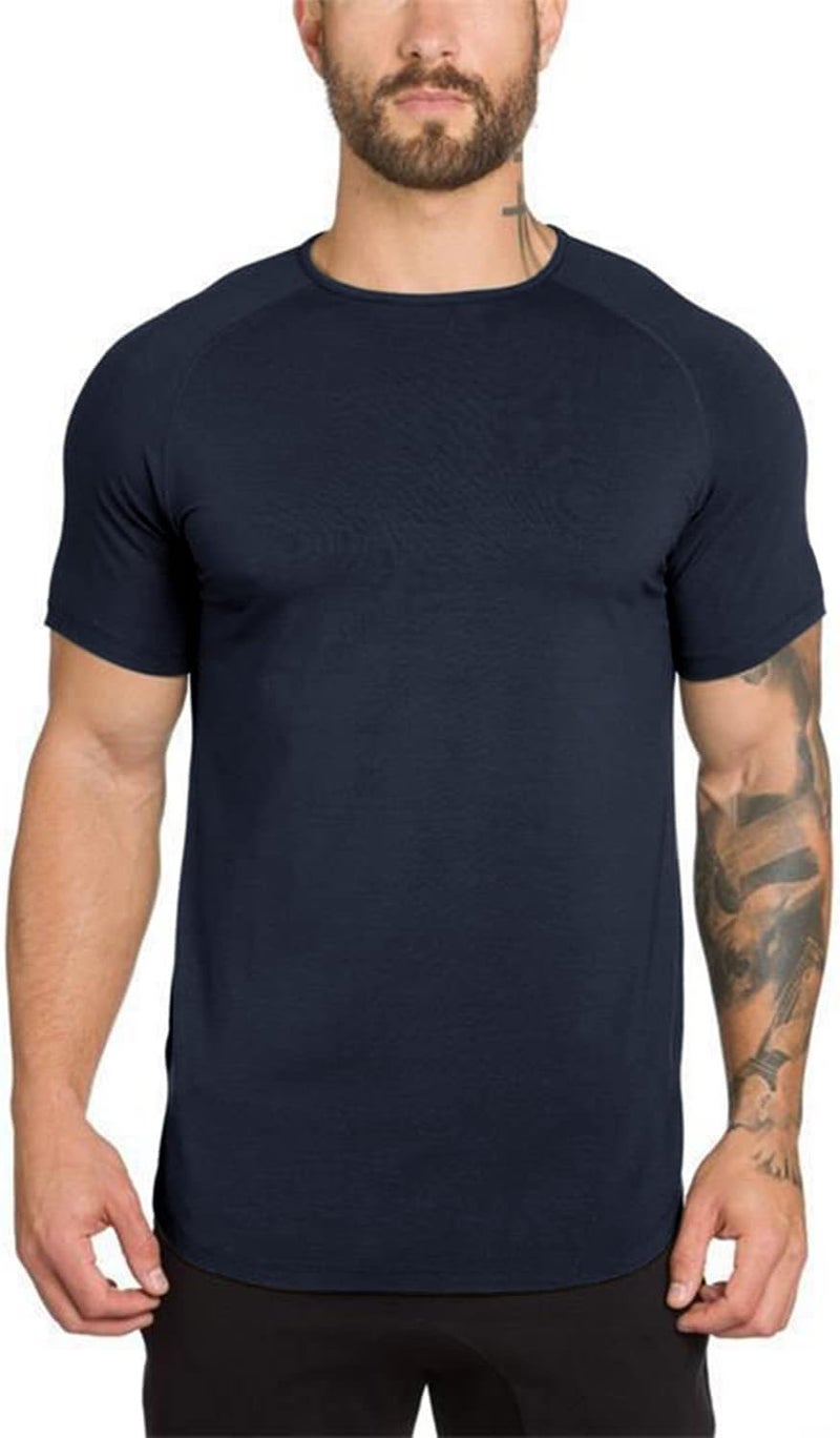 TEZO Mens Gym Workout Slim Fit Short Sleeve T-Shirt Cotton Performance Athletic Shirts Running Fitness Tee - Image 2