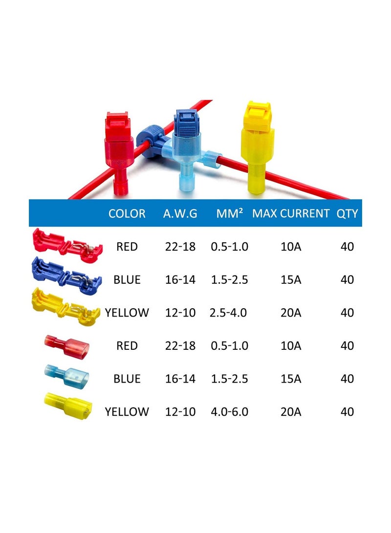 240 PCS T-Tap Wire Connectors Self-Stripping Quick Splice Electrical Terminals Kit with Storage Case - Image 2