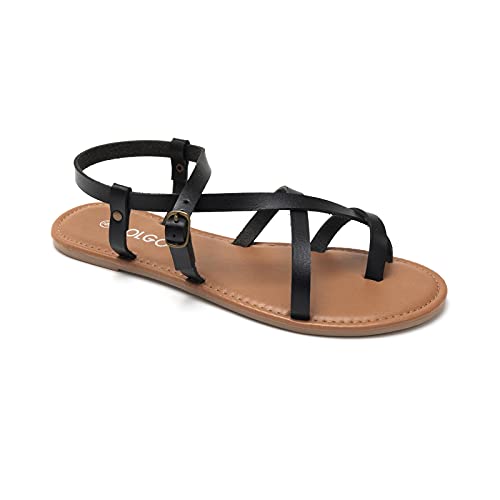 Colgo Women's Summer Strappy Flat Sandals, Adjustable Casual Fisherman Sandal with Open Toe Slingback Gladiator Sandals (9,New Black) - Image 1