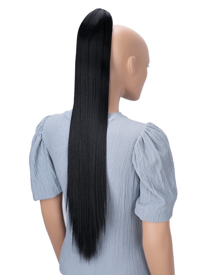 CAISHA 28 Extra Long Straight Ponytail Hairpiece Heatresistant Synthetic Fibres Black H74 - Image 1