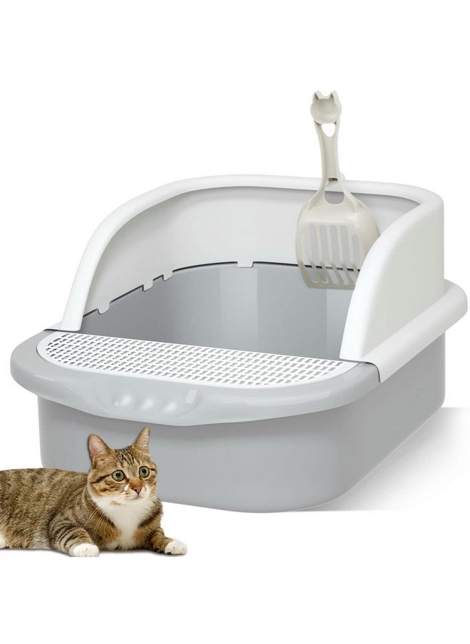 REHTRAD REHTRAD Cat Litter Box with Scoop, Cat Litter Tray Suitable for Kittens,Cat,Rabbit,Pet(Suitable for Pets Under 15kg) (Gray)  - Image 1