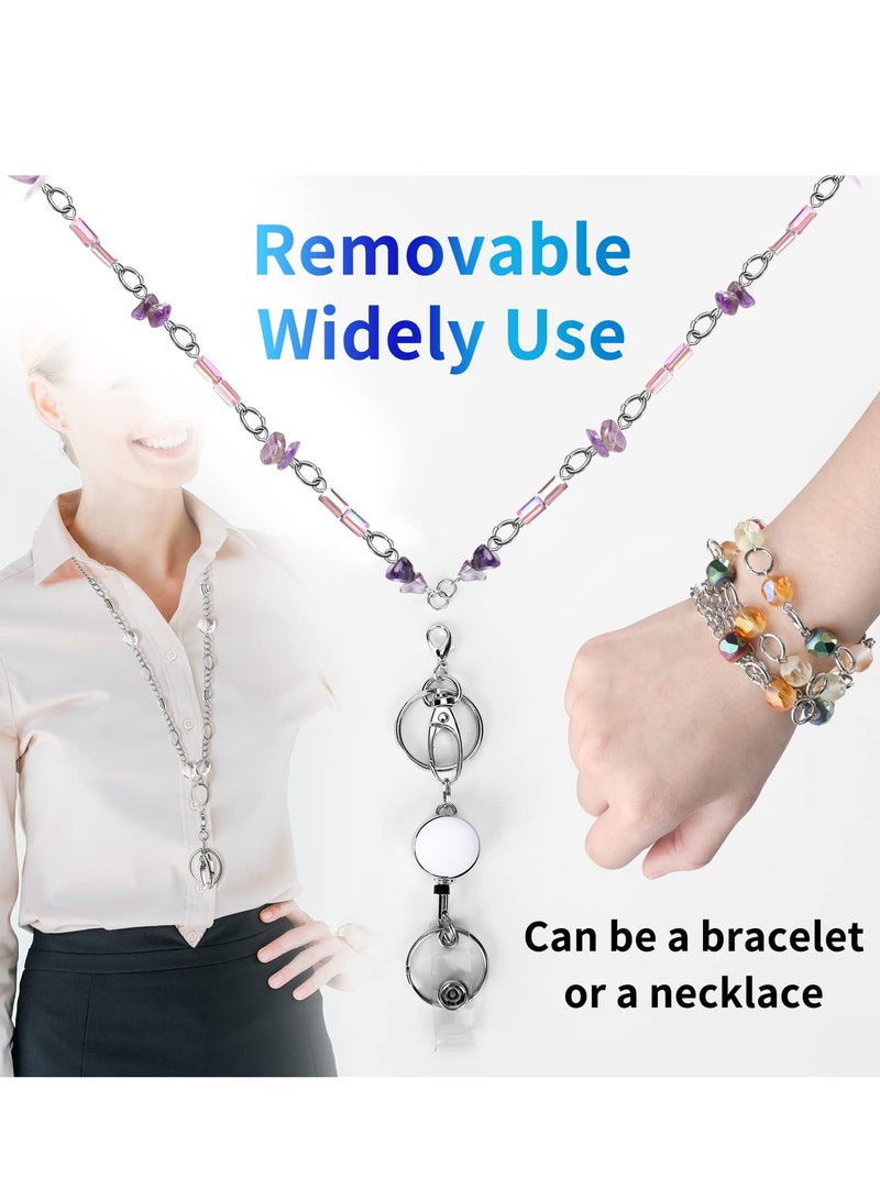 Barakah Retractable Badge Reel Lanyard with ID Holder, 3 Pcs Beaded Lanyards Stainless Steel ID Badge Necklace Set, Waterproof Name Badge Holder Clip for Office Women Men (Fashion Jeweled) - Image 4