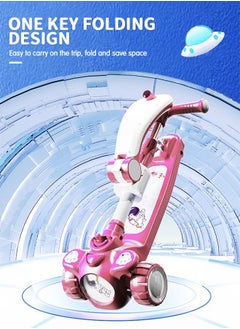 GROIC 3-in-1 Folding Kids Scooter with Music And Light, Flashing Wheels, Adjustable Push Bar & Seat & Handlebar, Widened Non-Slip Deck, 3 Wheel Kick Scooter for Boys Girls  - Image 4