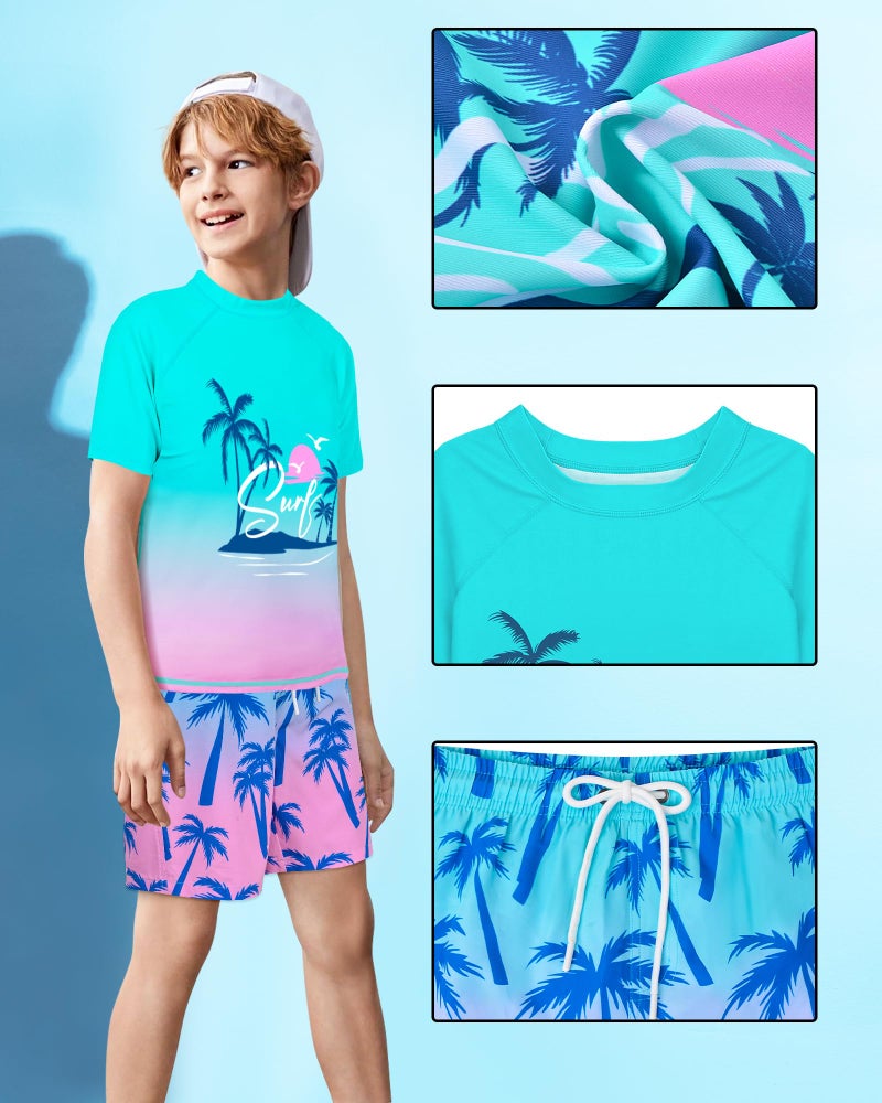 AuSletie Boys Two Piece Rash Guard Swimsuits Sets Kids Short Sleeve Swimsuits Bathing Suit with Swim Trunks Swimwear Set - Image 2