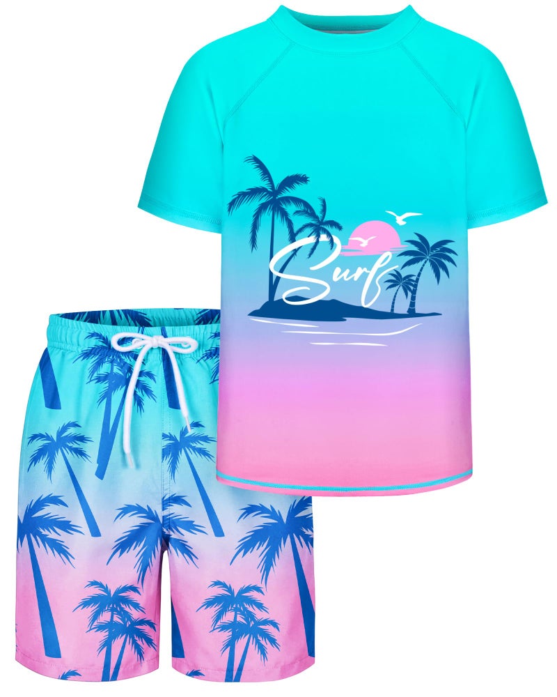 AuSletie Boys Two Piece Rash Guard Swimsuits Sets Kids Short Sleeve Swimsuits Bathing Suit with Swim Trunks Swimwear Set - Image 1