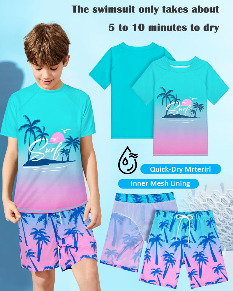 AuSletie Boys Two Piece Rash Guard Swimsuits Sets Kids Short Sleeve Swimsuits Bathing Suit with Swim Trunks Swimwear Set - Image 3