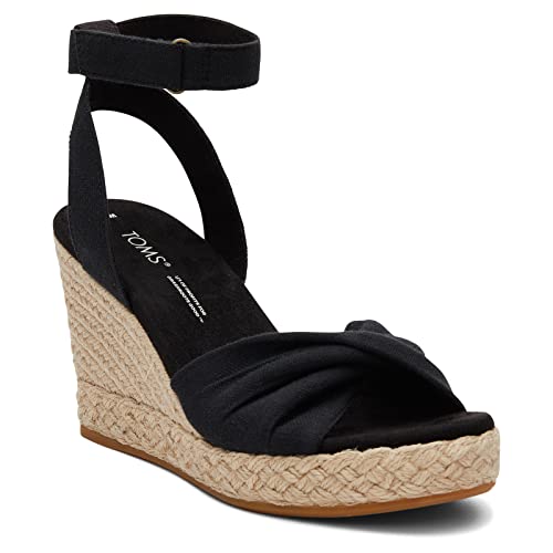 TOMS Women's Marisela Espadrille Wedge Sandal, Black Slubby Woven, 7.5 - Image 1