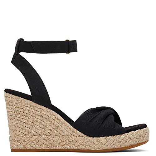 TOMS Women's Marisela Espadrille Wedge Sandal, Black Slubby Woven, 7.5 - Image 2
