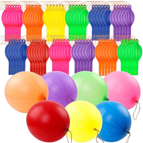 RUBFAC 80Pcs Punch Balloons Party Favors for Kids Thickened Heavy Duty Neon Punching Bounce Balloon for Birthday Party Goodie Bag Stuffers Exciting Outdoor Play Supply - Image 1