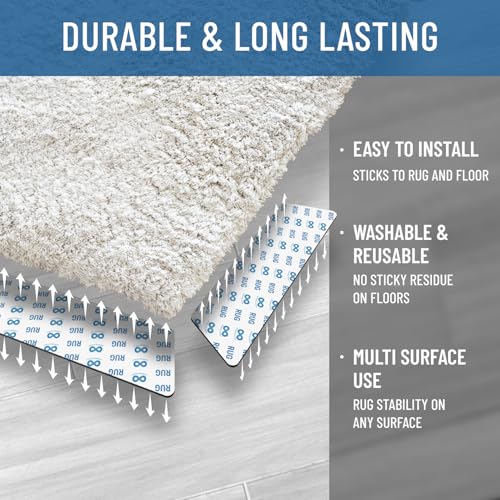 Everlasting Comfort Area Rug Gripper for Hardwood Floors - No Damage Non Slip Rug Pads, Floor to Carpet Tape for Holding Rugs in Place, Washable and Reusable, Double Sided Anti Slip Tape - 8 Pack - Image 3