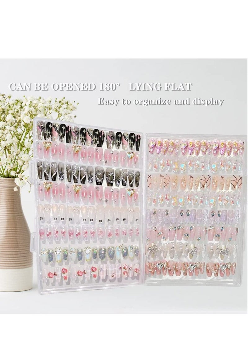 Clear Storage Box Set - Empty Press on Nails Packaging Box Set,Includes 50 Acrylic Display Stands and 10m Double-Sided Tape,Can Be Used to Store and Store Personal Items