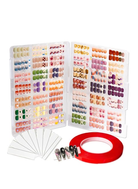 Clear Storage Box Set - Empty Press on Nails Packaging Box Set,Includes 50 Acrylic Display Stands and 10m Double-Sided Tape,Can Be Used to Store and Store Personal Items