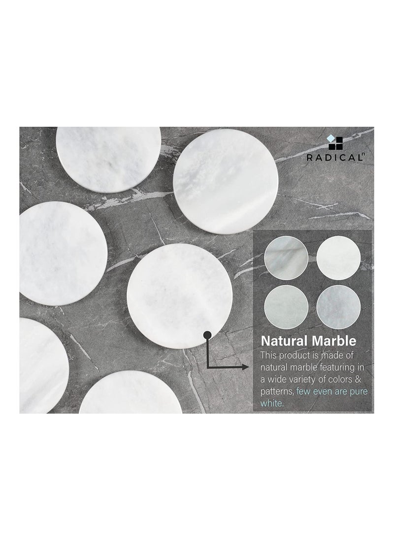 RADICALn Coaster Set of 6 White Handmade Marble Coffee Office Round Coasters Set Kitchen Table Décor  - Image 4