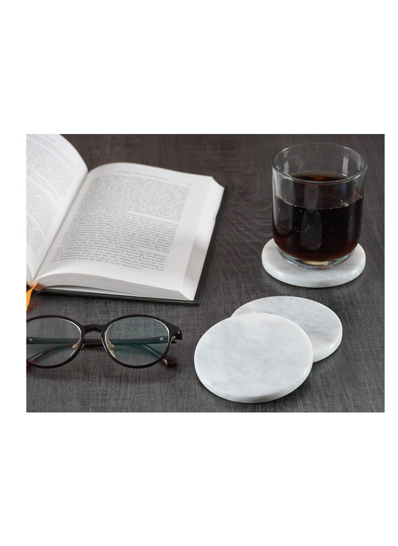 RADICALn Coaster Set of 6 White Handmade Marble Coffee Office Round Coasters Set Kitchen Table Décor  - Image 2