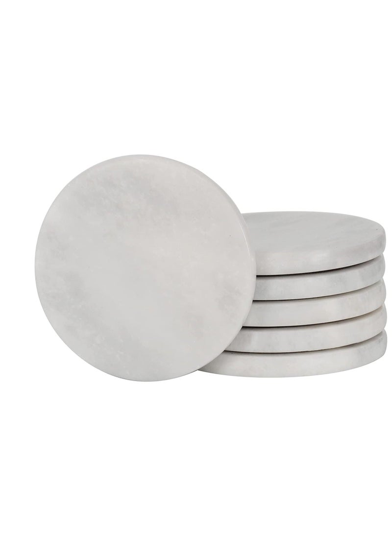 RADICALn Coaster Set of 6 White Handmade Marble Coffee Office Round Coasters Set Kitchen Table Décor  - Image 1
