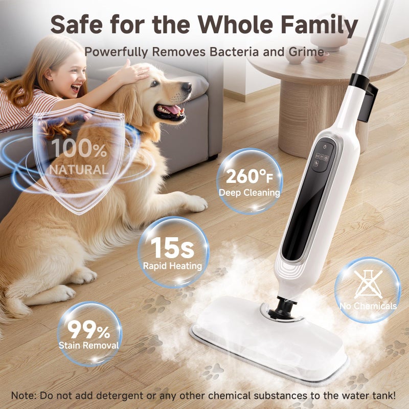 Rvwsx 12-in-1 Steam Mop, Detachable Handheld Steam Cleaner for Home, 23FT Cord, 3 Steam Modes & LED Display, Steam Mops for Floor Cleaning, Bathroom, Windows, Sofas, Clothes, Tile Grout, Carpets, Furniture - Image 2