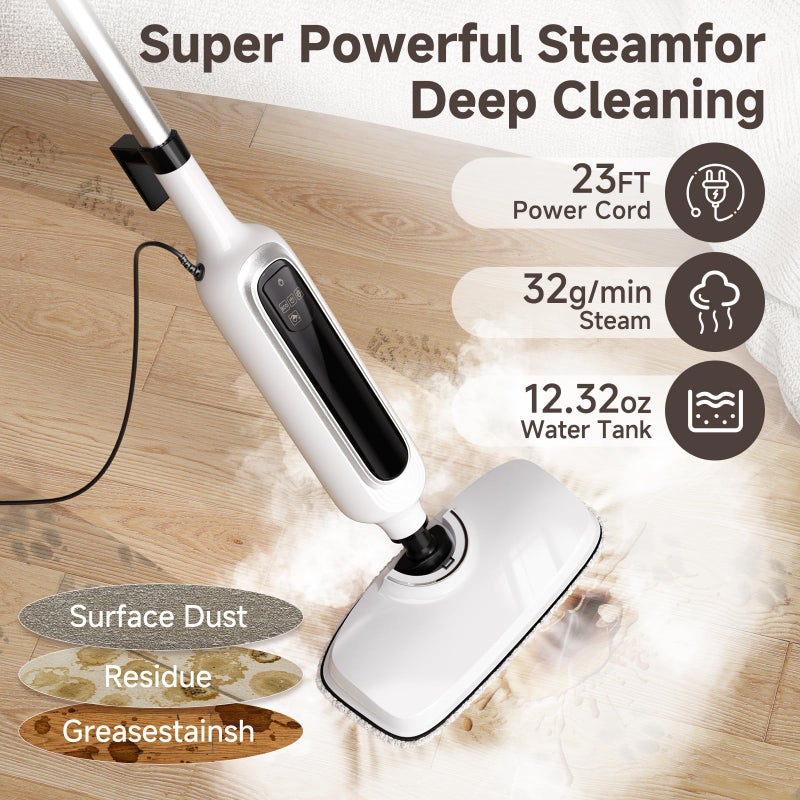 Rvwsx 12-in-1 Steam Mop, Detachable Handheld Steam Cleaner for Home, 23FT Cord, 3 Steam Modes & LED Display, Steam Mops for Floor Cleaning, Bathroom, Windows, Sofas, Clothes, Tile Grout, Carpets, Furniture - Image 3