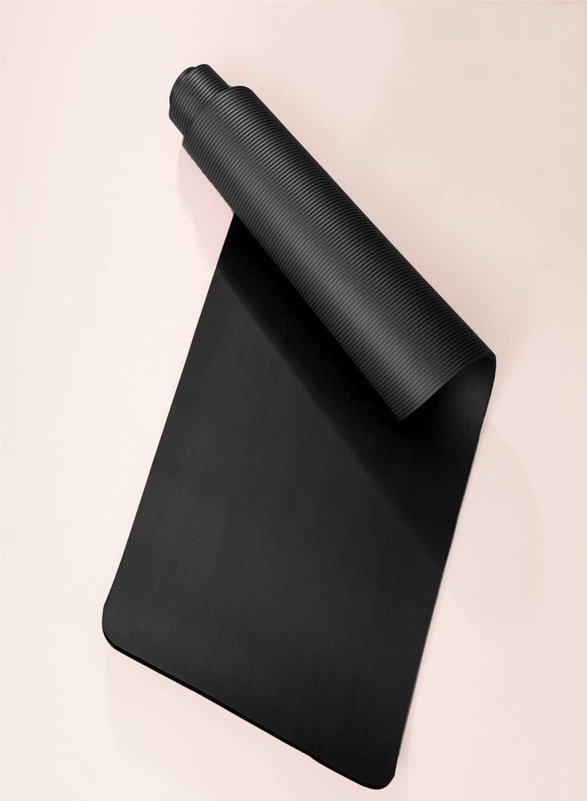 BROGBUS Yoga Mat for Men and Women NBR Material with Carrying Strap, Extra Thick Exercise Mats for Workout Yoga - Black - Image 1