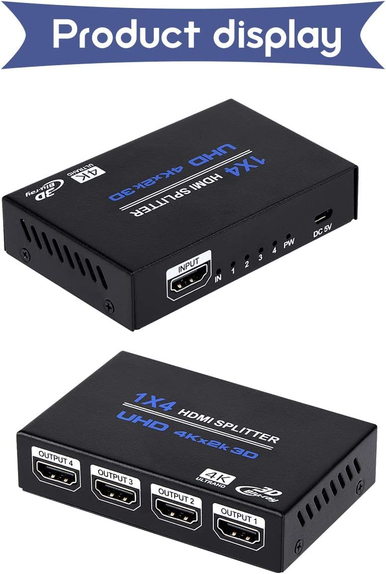 Etzin1x4 HDMI Splitter, 1 in 4 Out HDMI Splitter Audio Video Distributor Box Support 3D & 4K x 2K Compatible for HDTV, STB, DVD, PS3, Projector Etc-EPL-910H. - Image 5