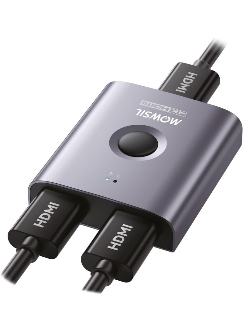 Mowsil HDMI Switch Splitter 2 in 1 Out / 1 in 2 Out, 4K@60Hz Bi-Directional HDMI 2.0 Switch with Button, Supports 3D, HDR, HDCP, for TV, Laptop, PS5, Xbox, Projector & Monitor - Image 1