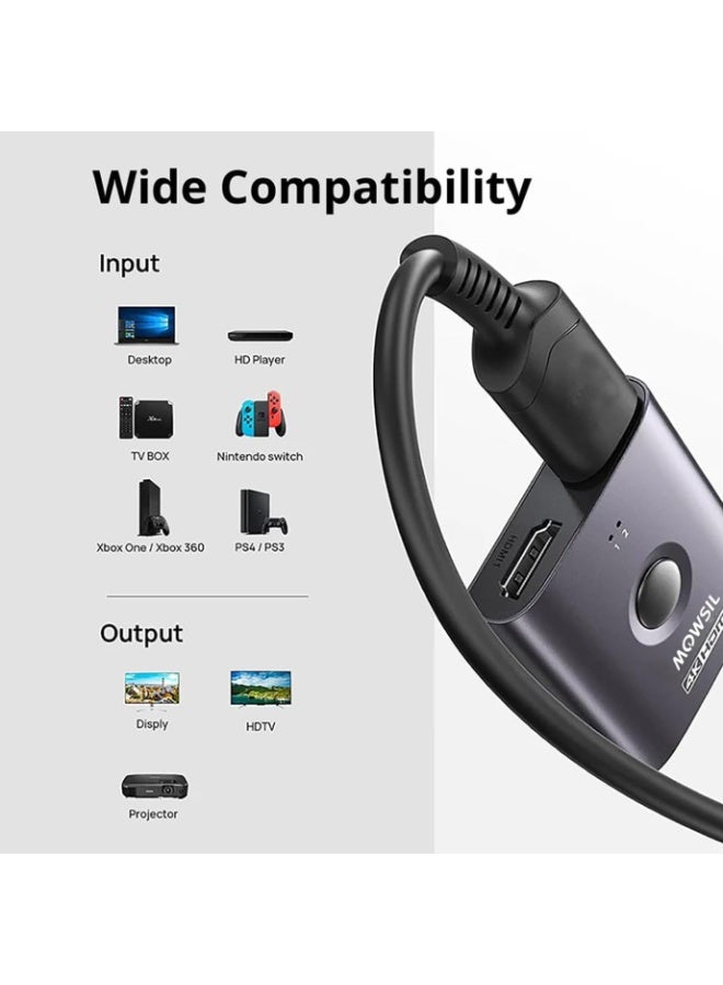 Mowsil HDMI Switch Splitter 2 in 1 Out / 1 in 2 Out, 4K@60Hz Bi-Directional HDMI 2.0 Switch with Button, Supports 3D, HDR, HDCP, for TV, Laptop, PS5, Xbox, Projector & Monitor - Image 4