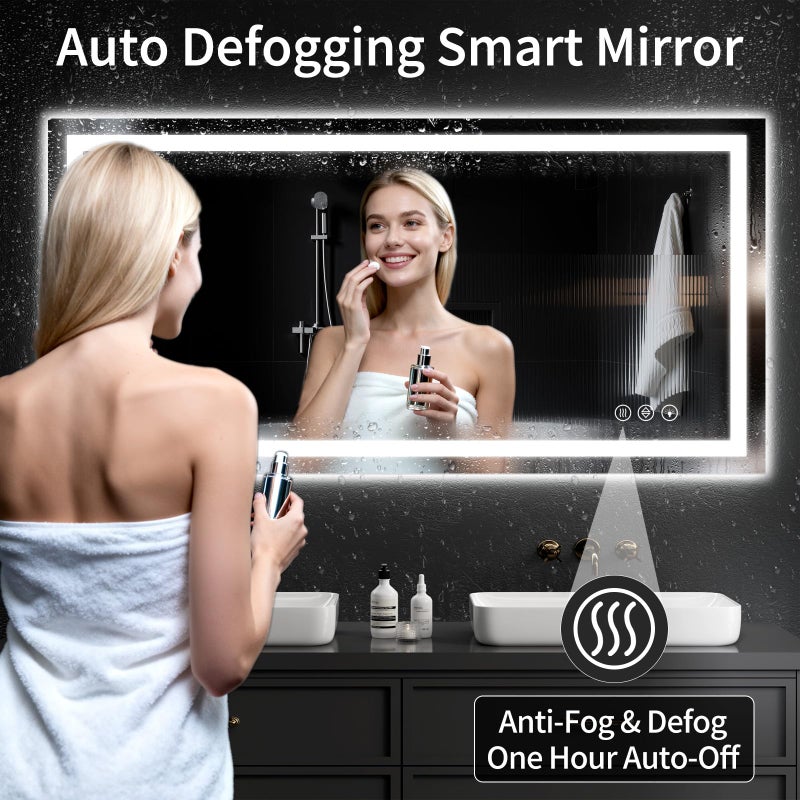 WISSMIELS 55"x30" LED Bathroom Mirror with Lights, Dimmableï¼ŒAnti-Fogï¼ŒBathroom Vanity Mirror for Wall, Backlit + Front Lit, Memory Function, Shatter-Proofï¼ŒTempered Glass - Image 3