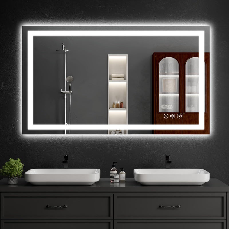 WISSMIELS 55"x30" LED Bathroom Mirror with Lights, Dimmableï¼ŒAnti-Fogï¼ŒBathroom Vanity Mirror for Wall, Backlit + Front Lit, Memory Function, Shatter-Proofï¼ŒTempered Glass - Image 1