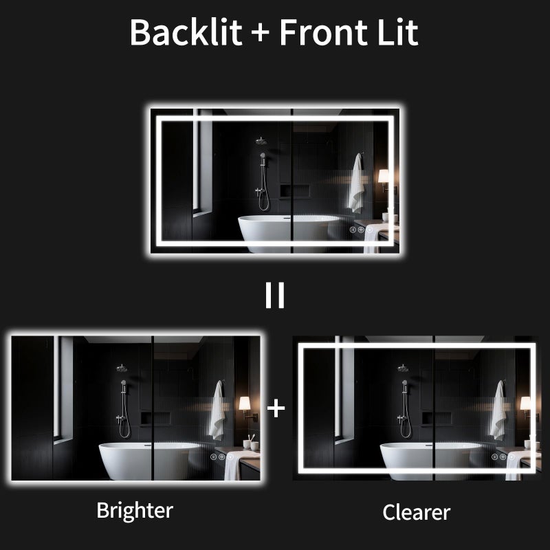 WISSMIELS 55"x30" LED Bathroom Mirror with Lights, Dimmableï¼ŒAnti-Fogï¼ŒBathroom Vanity Mirror for Wall, Backlit + Front Lit, Memory Function, Shatter-Proofï¼ŒTempered Glass - Image 2