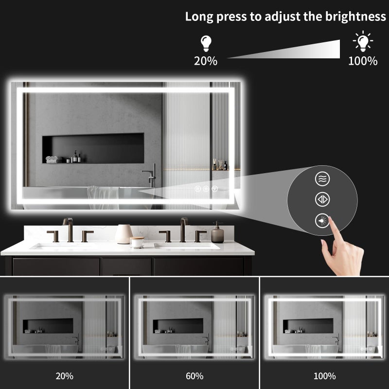 WISSMIELS 55"x30" LED Bathroom Mirror with Lights, Dimmableï¼ŒAnti-Fogï¼ŒBathroom Vanity Mirror for Wall, Backlit + Front Lit, Memory Function, Shatter-Proofï¼ŒTempered Glass - Image 4