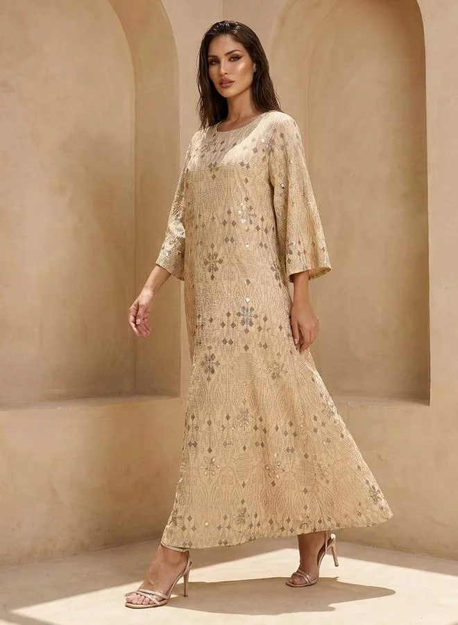 Iconic  Iconic A line Maxi Length Dress with Embroidered Design for Women | Best Price UAE