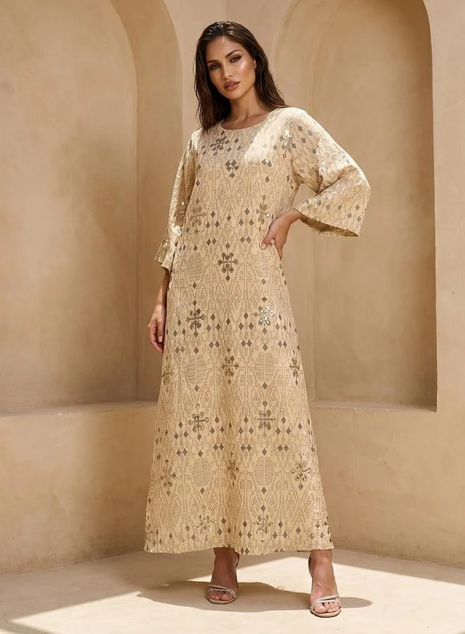Iconic A line Maxi Length Dress with Embroidered Design