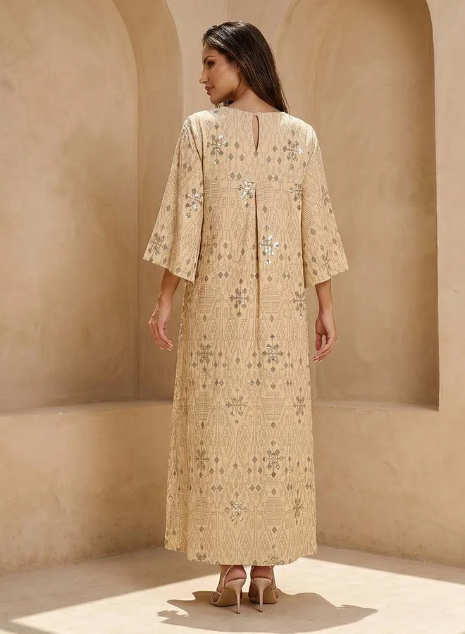 Iconic  Iconic A line Maxi Length Dress with Embroidered Design for Women | Best Price UAE