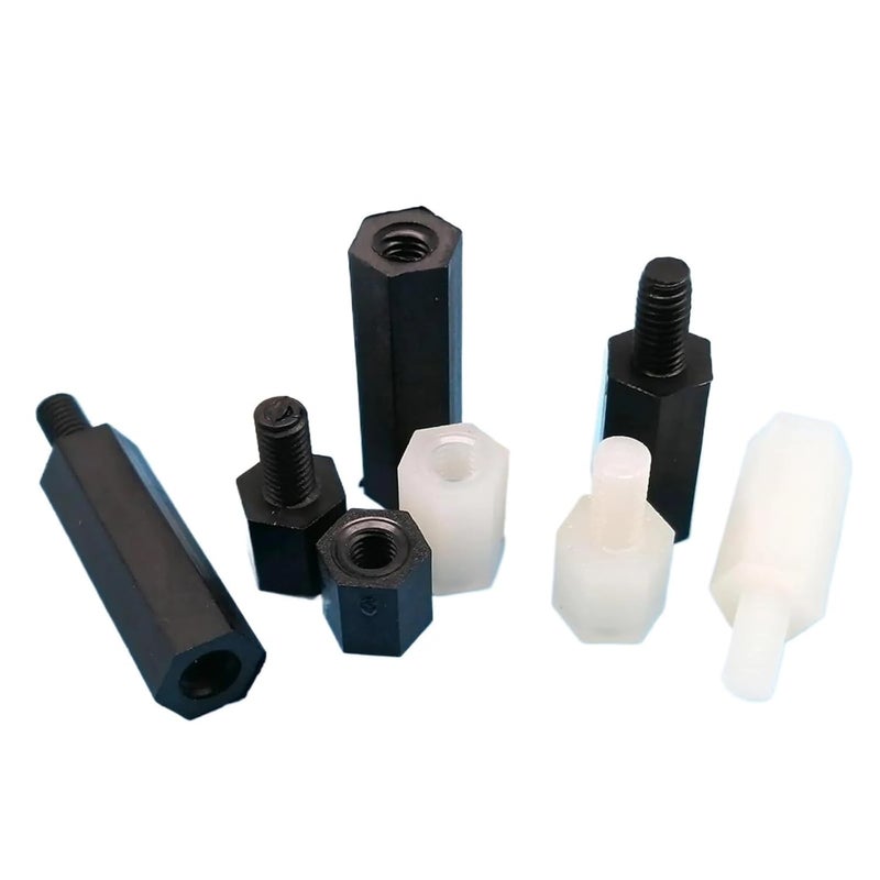 Secure 300PCS M2 .5 M3 M4 Black/White Nylon Hex Hexagon Coupling Connector Joint Column Standoff Spacer for PCB Motherboard(Black Male-Female,M2.5x5mm) - Image 1