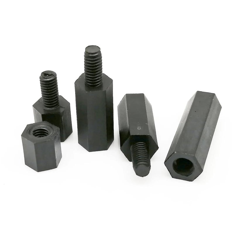 Secure 300PCS M2 .5 M3 M4 Black/White Nylon Hex Hexagon Coupling Connector Joint Column Standoff Spacer for PCB Motherboard(Black Male-Female,M2.5x5mm) - Image 3