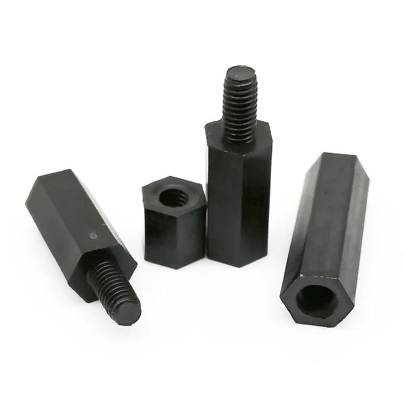 Secure 300PCS M2 .5 M3 M4 Black/White Nylon Hex Hexagon Coupling Connector Joint Column Standoff Spacer for PCB Motherboard(Black Male-Female,M2.5x5mm) - Image 2