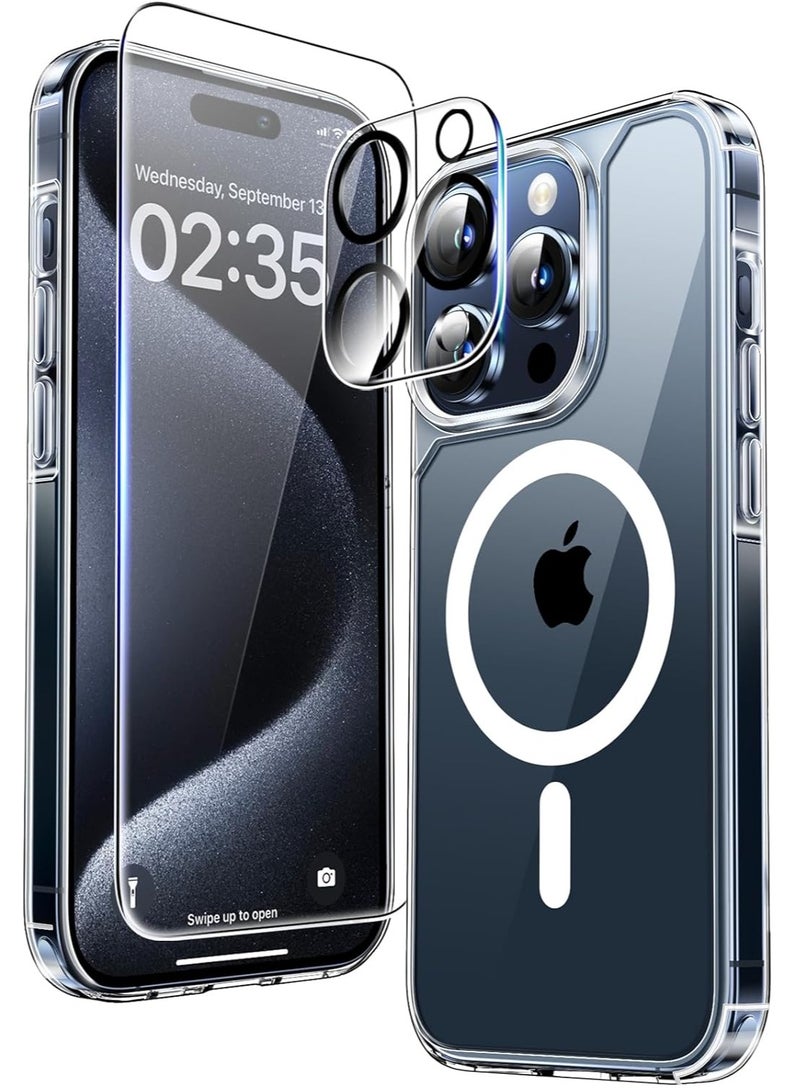 ELTRAZONE 5 in 1 Magnetic for iPhone 15 Pro Max Case, and 2X Screen Protectors+2X Camera Lens Protectors, [Not-Yellowing] [12 FT Grade Protection] Mag-Safe Case for iPhone 15 Pro Max 6.7 inch - Image 1