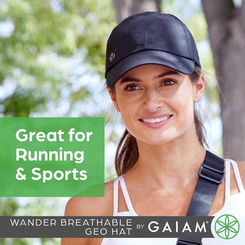 Gaiam Wander Breathable Geo Black Hat - Cute Women's Baseball Hat for Summer, Lightweight, Adjustable Strap, Moisture-Absorbing Sweatband for Running & Hiking, 6-Panel Ball Cap for Women, Black - Image 3