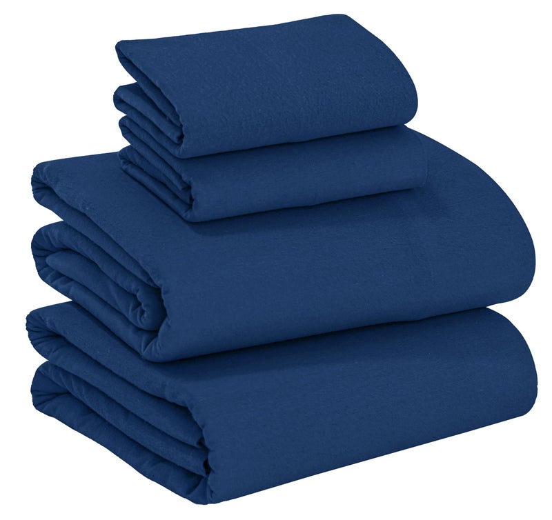 RUVANTI 100% Cotton Flannel Sheets Full Size - 4 Piece Warm, Soft & Breathable, Deep Pocket, Double Brushed Cozy All Season Bedding Set, Dark Blue - Image 1