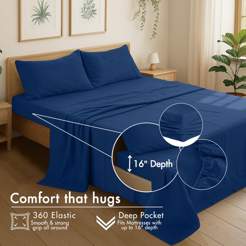 RUVANTI 100% Cotton Flannel Sheets Full Size - 4 Piece Warm, Soft & Breathable, Deep Pocket, Double Brushed Cozy All Season Bedding Set, Dark Blue - Image 4