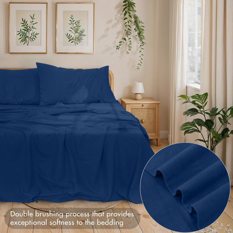 RUVANTI 100% Cotton Flannel Sheets Full Size - 4 Piece Warm, Soft & Breathable, Deep Pocket, Double Brushed Cozy All Season Bedding Set, Dark Blue - Image 3