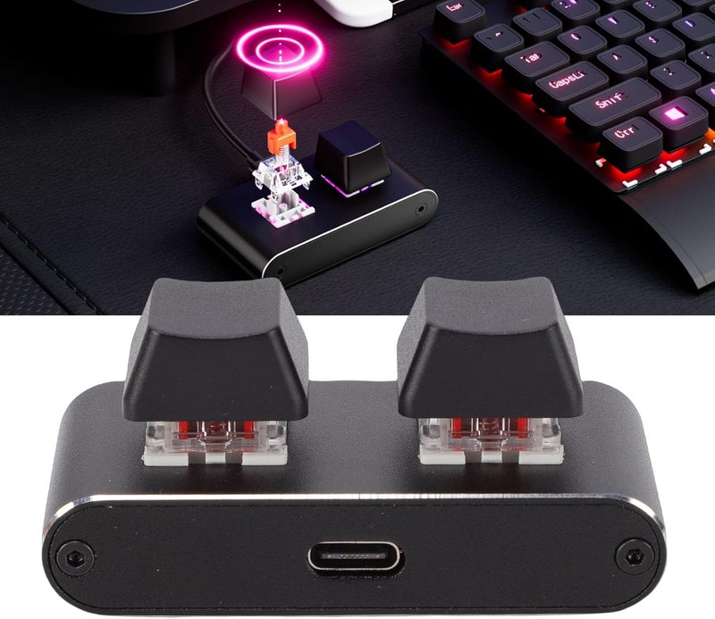 2 Key Mini Keypad, Programmable Keyboard USB Red Switch, Mechanical Gaming Keypad Custom Shortcut Macro Keys for Accounting Working or Rhythm Games - Image 2
