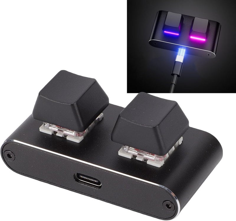 2 Key Mini Keypad, Programmable Keyboard USB Red Switch, Mechanical Gaming Keypad Custom Shortcut Macro Keys for Accounting Working or Rhythm Games - Image 3