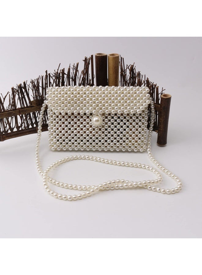 Women's White Artificial Pearl Beaded Shoulder Bag Crossbody Clutch, 7.1 x 4.7 inch - Image 4