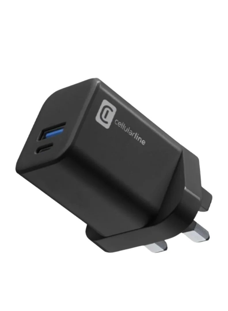 شاحن جداري من نوع Cellularline Power MultiPower Micro بقدرة 30 واط.