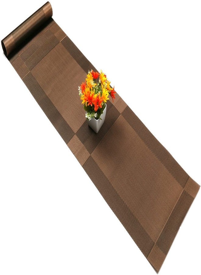 TASKHOUSE Table Runner Non-Slip, Durable PVC Woven Vinyl, Stain Resistant for Kitchen, Dining Table, Bedroom (Brown, Pack of 1) - Image 1